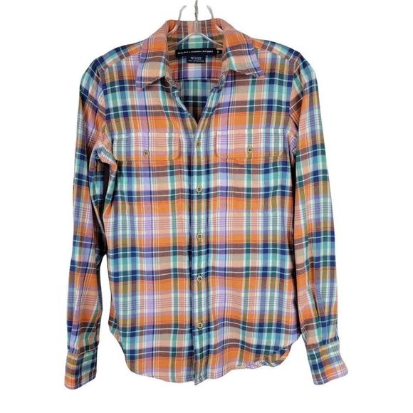 Ralph Lauren Sport Colorful Flannel Plaid Button Down Long Sleeve Cotton Shirt 2 - Picture 1 of 7